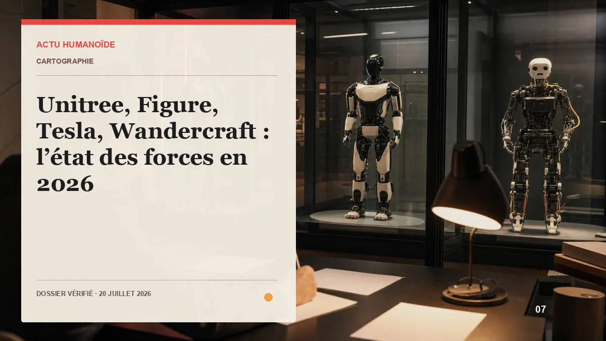 Scène photographique illustrant le dossier « Unitree, Figure, Tesla, Wandercraft : l’état des forces en 2026 »